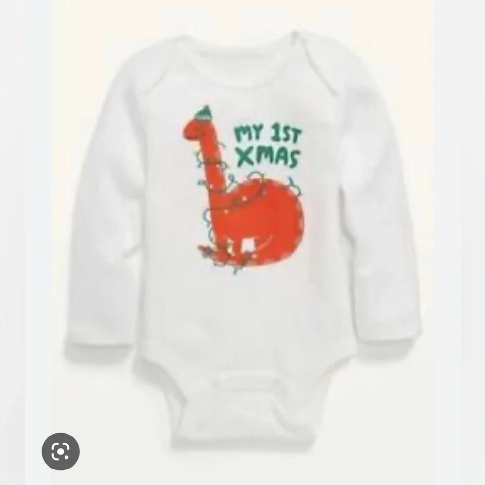 Old Navy My First Christmas Long Sleeve Bodysuit‎ DINO/onesie. Christmas/…